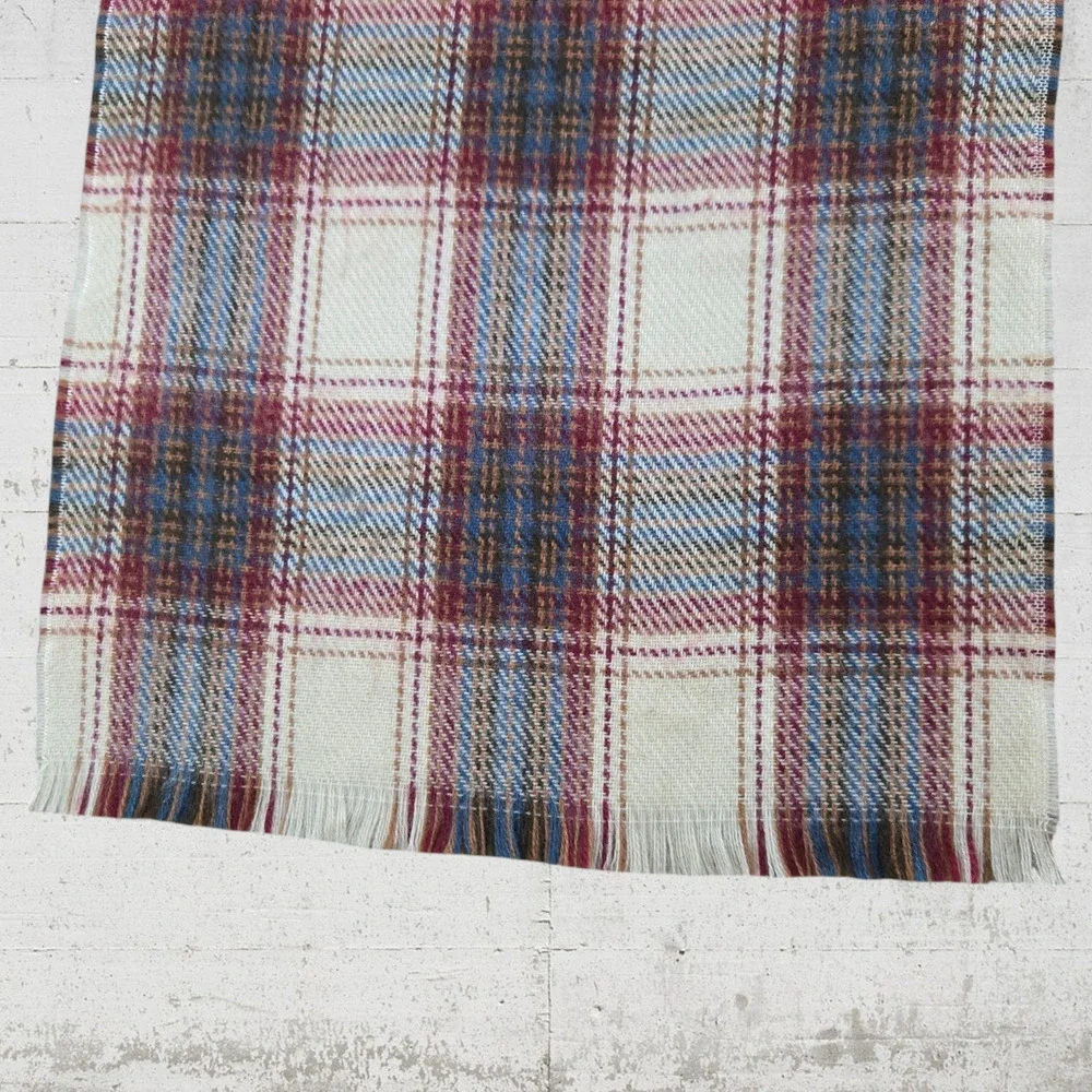 50s Vintage Red Cream Classic Tartan Plaid Fringe Rectangle Five Footer Scarf OS